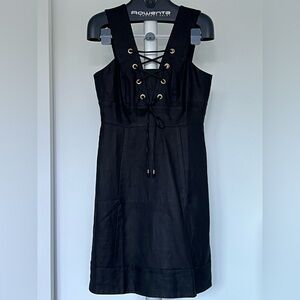 J. Crew Black Sleeveless Lace-Up Linen Dress with Gold Eyelets